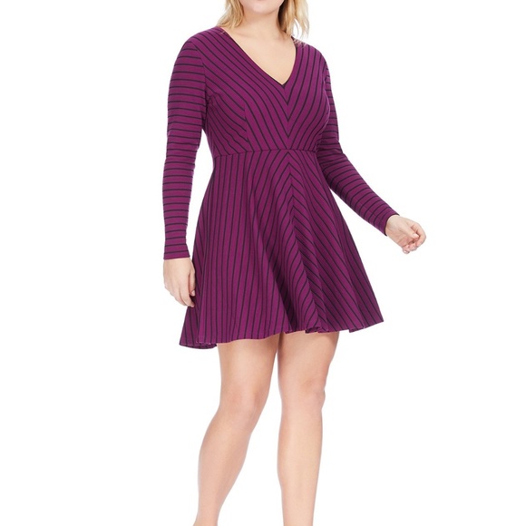 Hutch Purple with Black Stripe VNeck Aline… - Picture 1 of 5